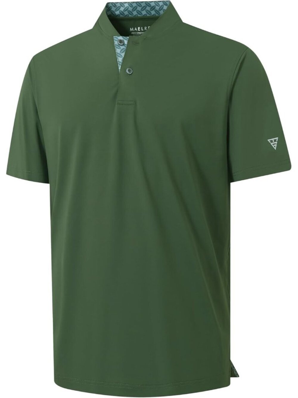 Mens Army Green Collarless Golf Shirt Dry Fit Moisture Wicking Henley Tee
